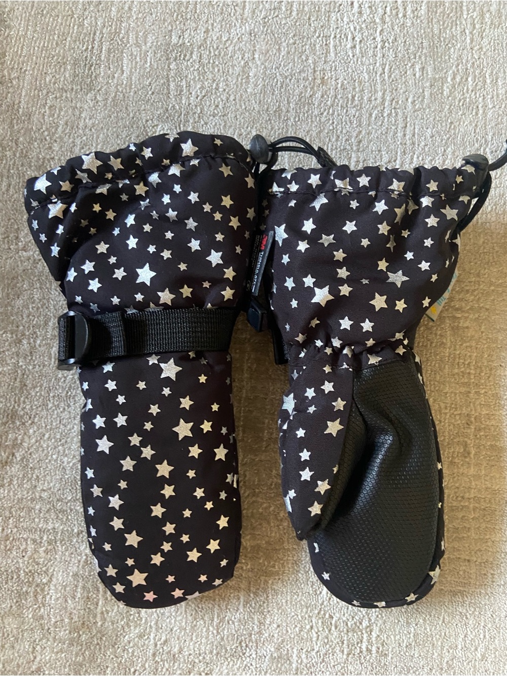 3 for $25 3M Thinsulate Black Mittens with Silver Star Pattern for Kids